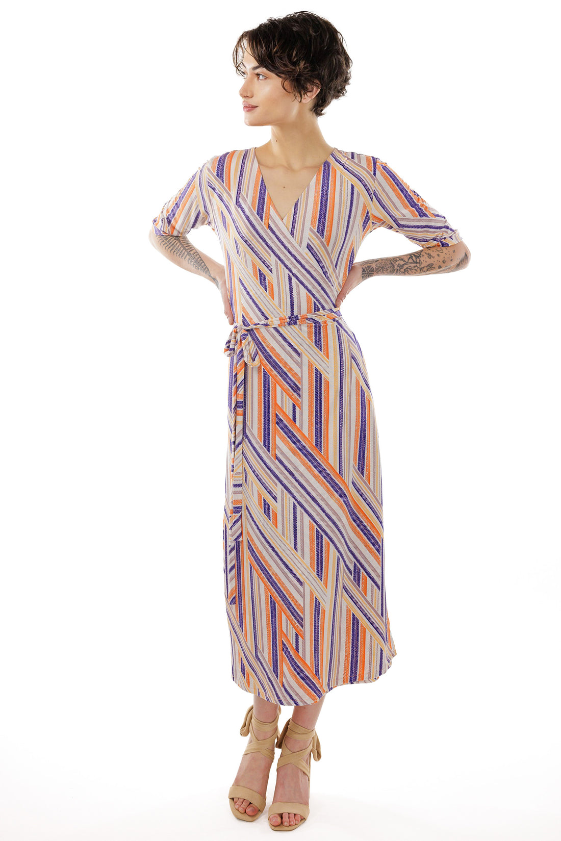 Lateral Lattice 3/4 Sleeve Ankle-Length Wrap Dress Lateral Lattice 3/4 Sleeve Ankle-Length Wrap Dress