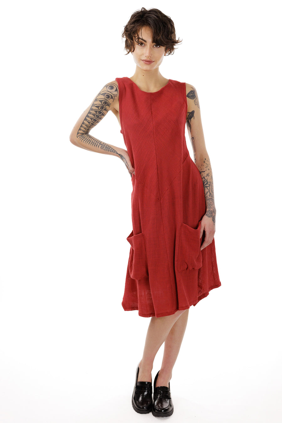 Red Linen Sleeveless Agnes Dress