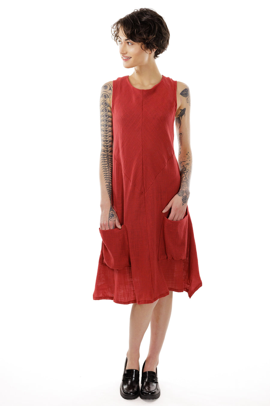 Red Linen Sleeveless Agnes Dress