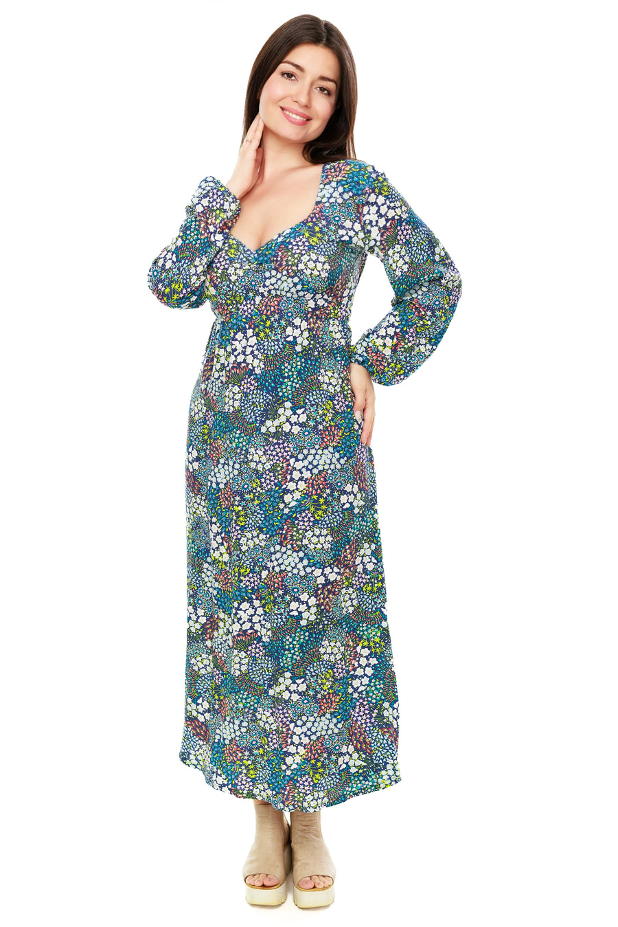 Flower Shower Long Sleeve Venetian Dress