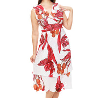 Red Orange Tulip Ruffle Neck Dress