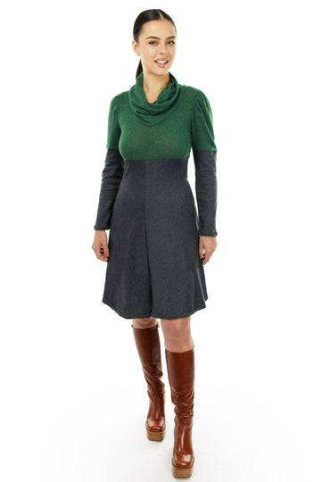 Green and Grey Turtleneck Sweater Dress