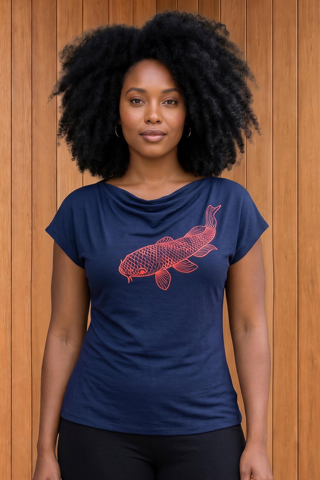 Koi Fish Navy Cowl Tee