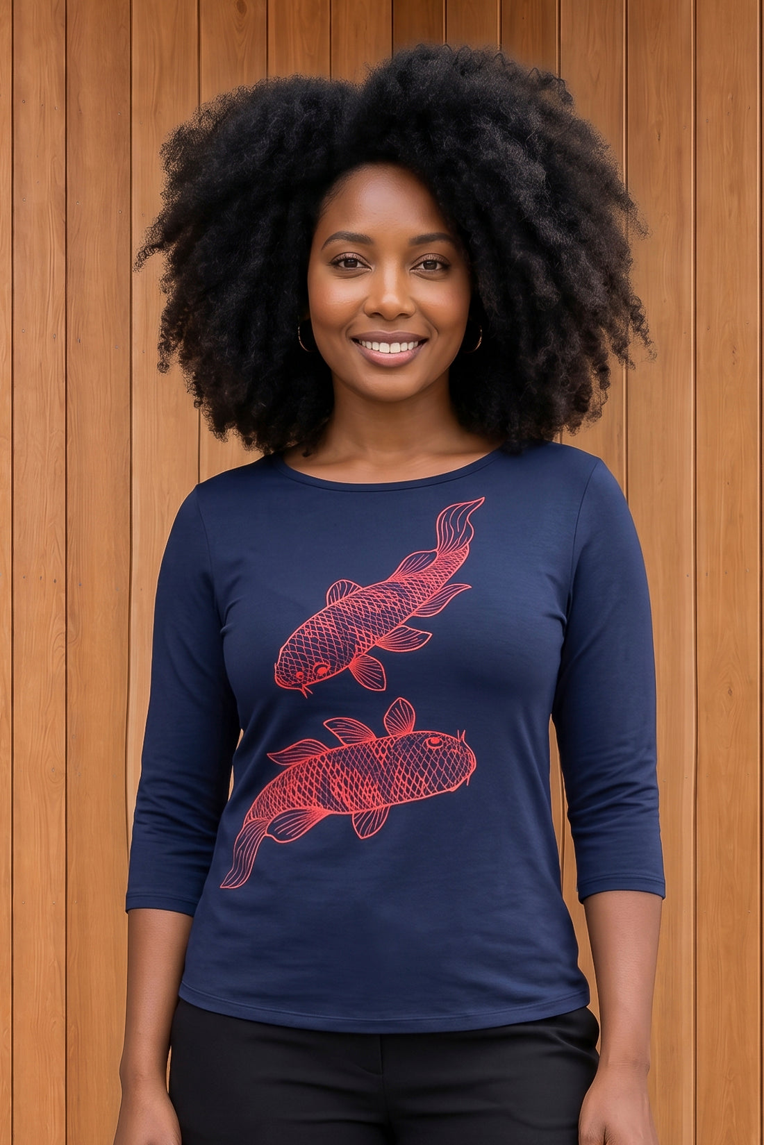 3/4 Sleeve Navy Koi Top
