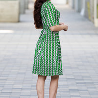 Geo Green Leaves Wrap Dress