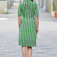 Geo Green Leaves Wrap Dress