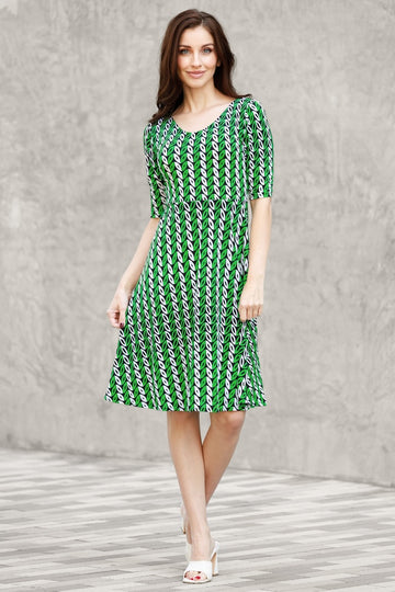 Green Geo Leaves Ziggy Dress