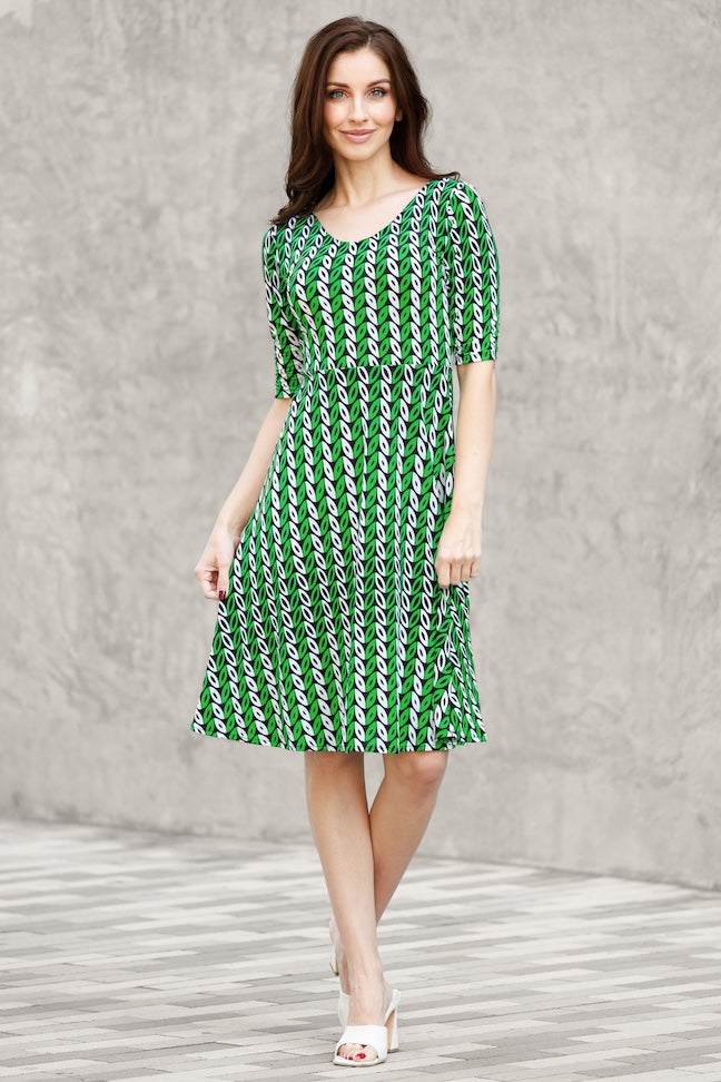 Green Geo Leaves Ziggy Dress