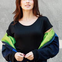 Denim Patchwork Bomber Jacket