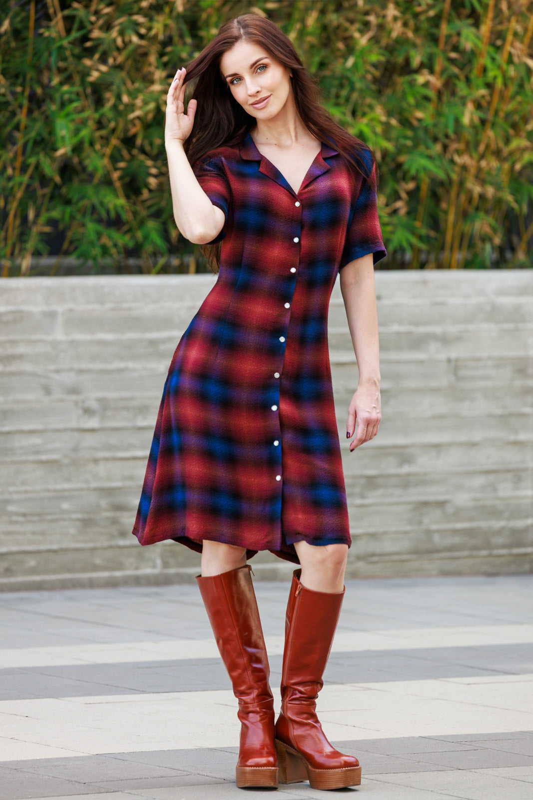 Autumn Plaid Shirt Dress