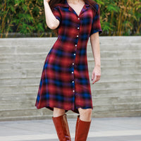 Autumn Plaid Shirt Dress