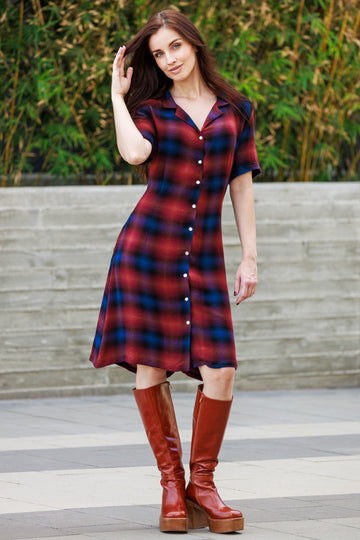 Autumn Plaid Shirt Dress