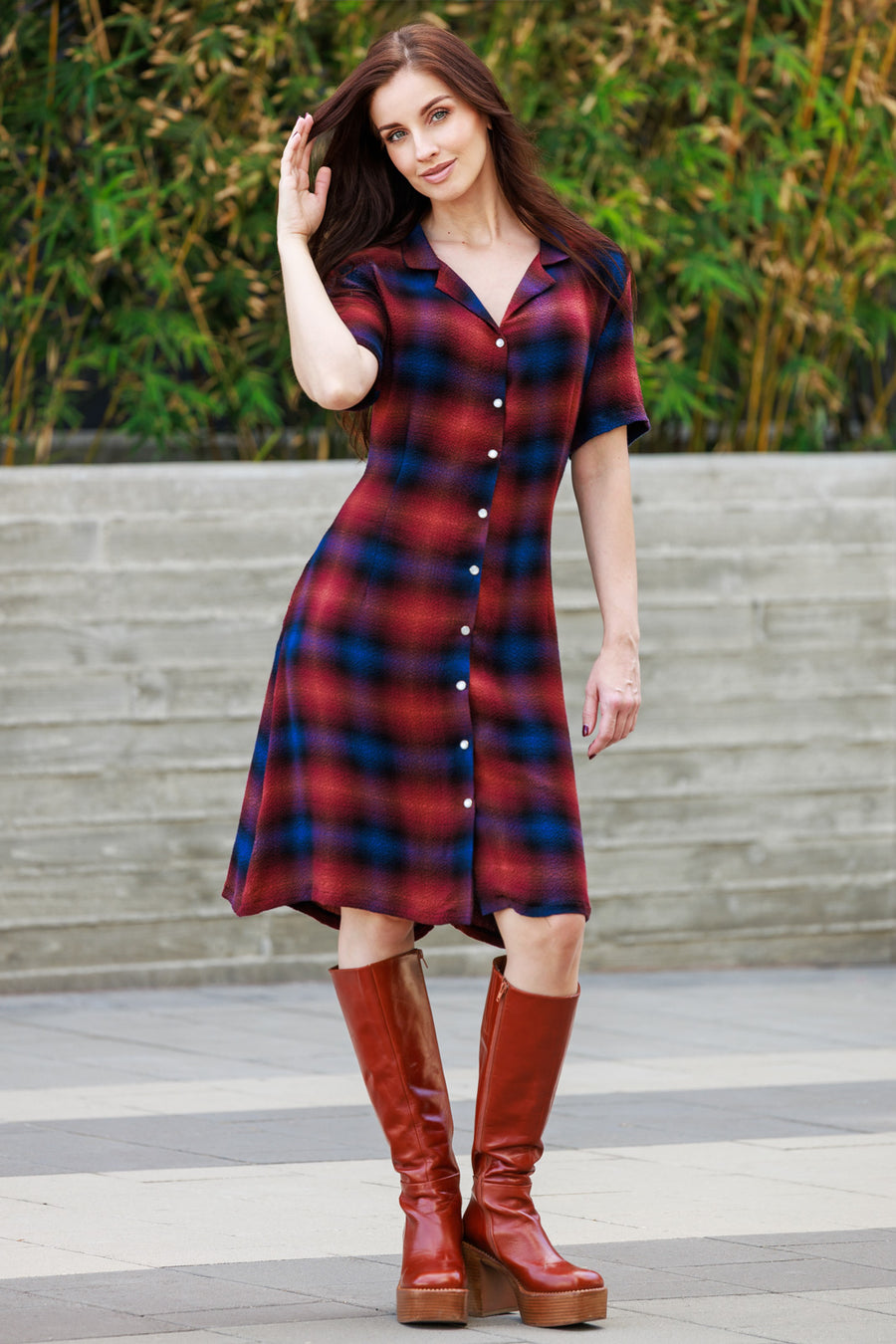 Autumn Plaid Shirt Dress