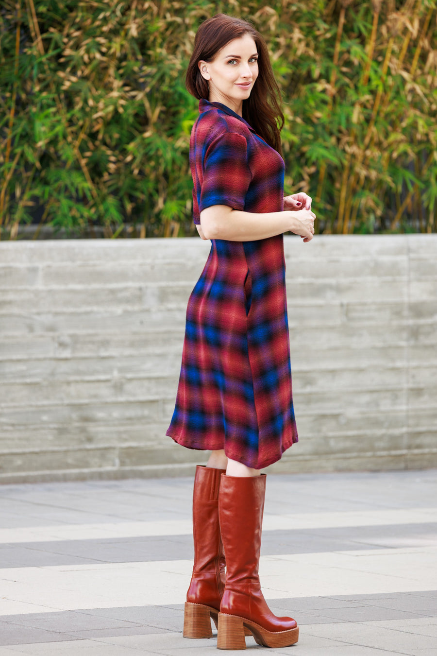 Autumn Plaid Shirt Dress