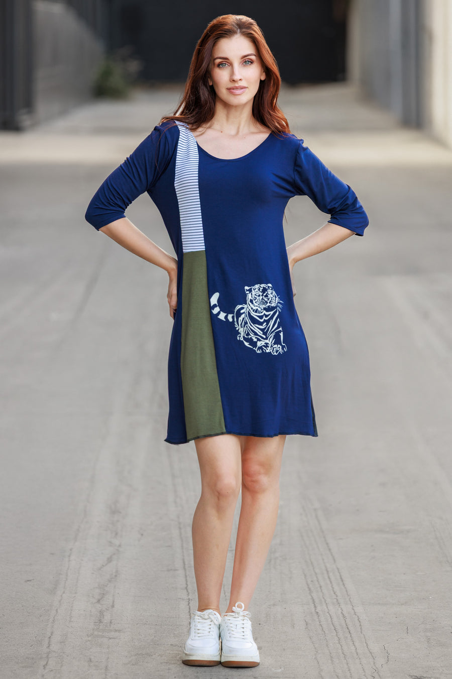3/4 Sleeve Tiger Patchwork Dress
