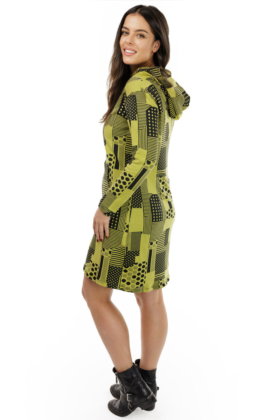 Green Geometric Game Hoodie Dress