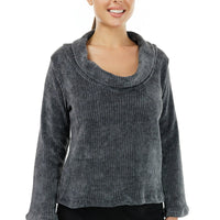 Grey Cable Velour Cowl Sweater