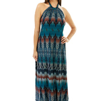 Teal and Rust Long Halter Dress