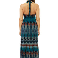 Teal and Rust Long Halter Dress