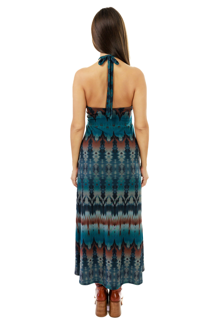 Teal and Rust Long Halter Dress