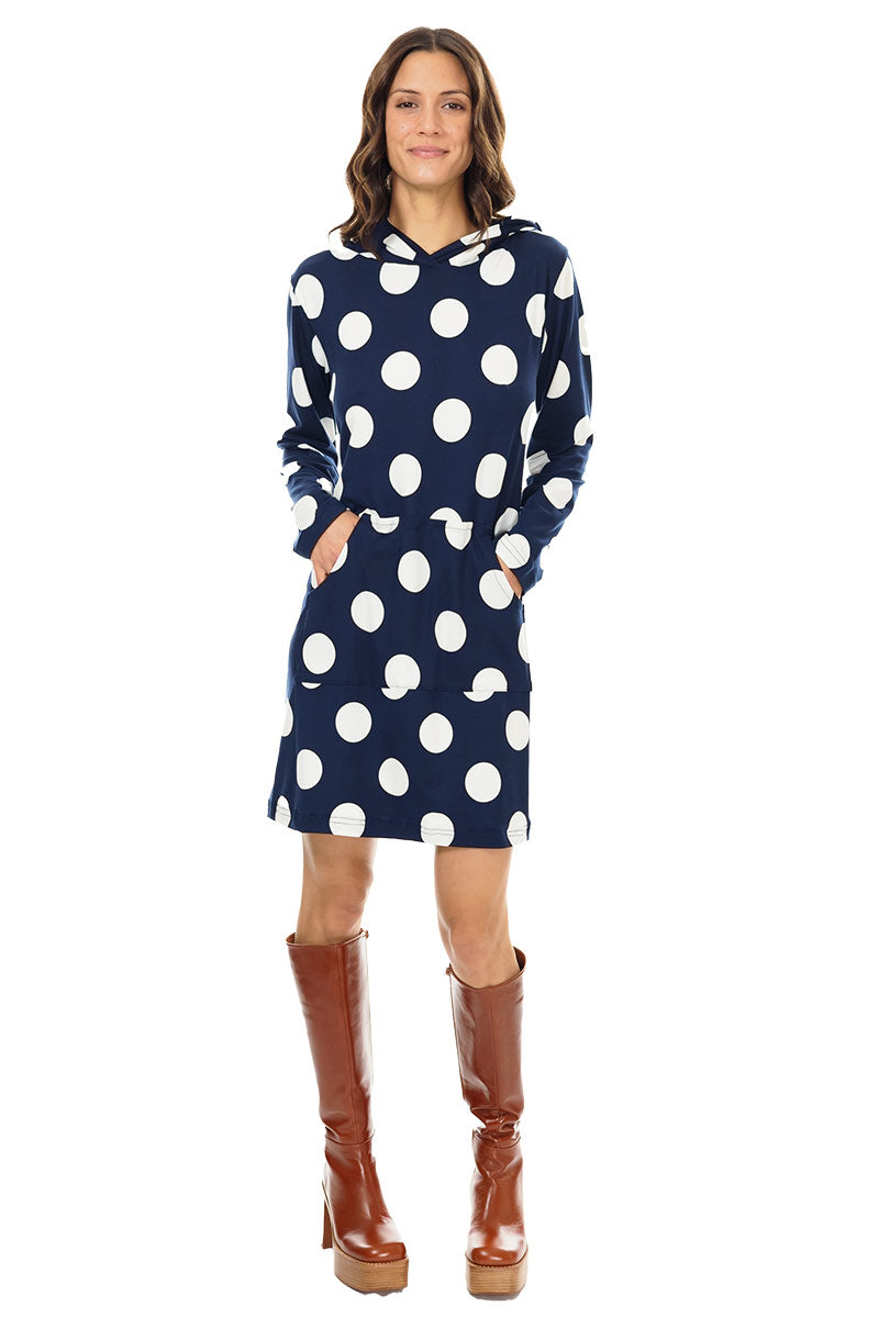 navy blue hoodie dress Navy Dot Hoodie Dress M (8