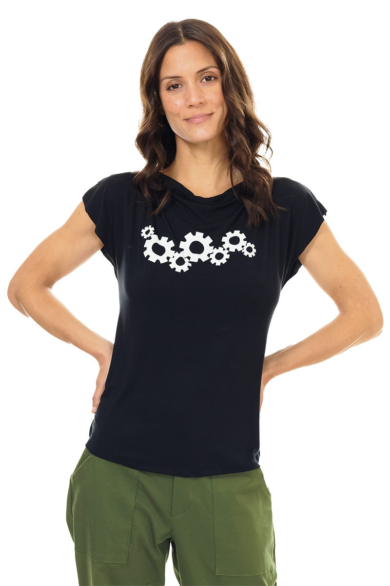 Gears in Motion Cowl Neck Top