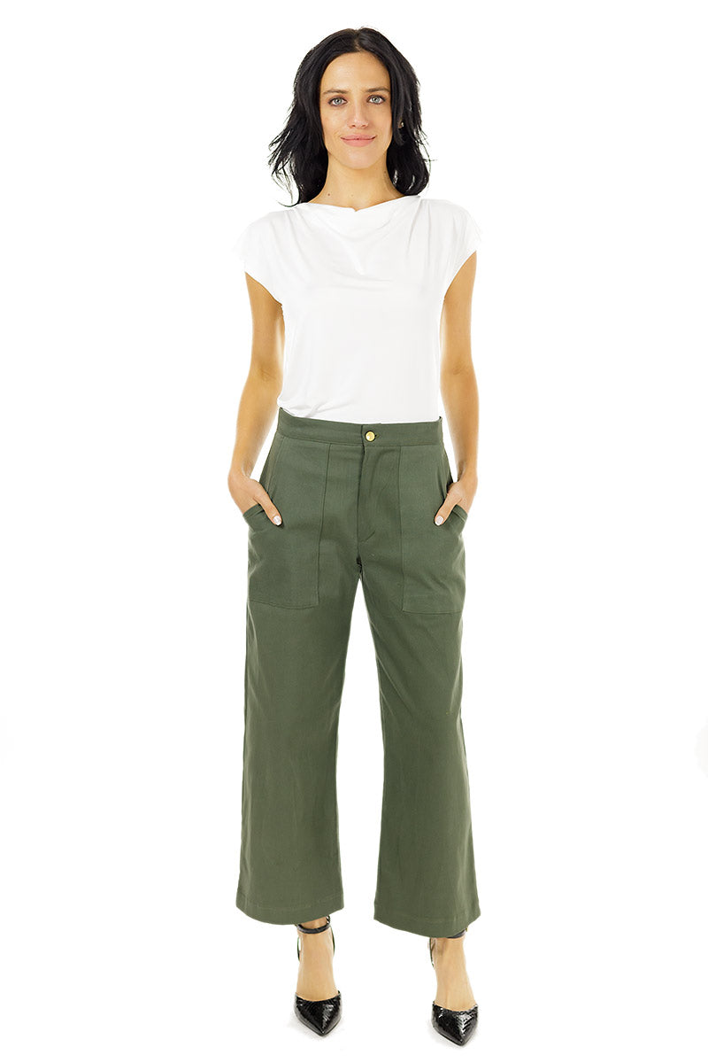 Moss Green High-Waisted Trousers