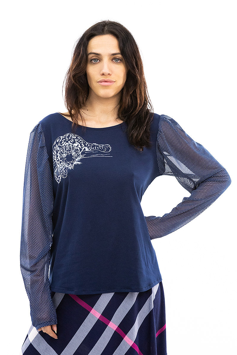 Blue Cheetah With Long Sleeves