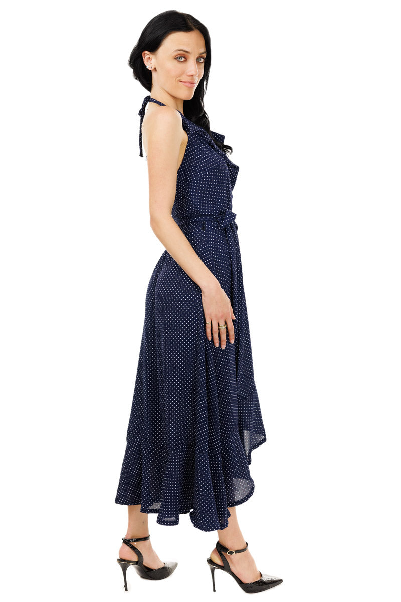Blue Dot Scarlet Halter Dress