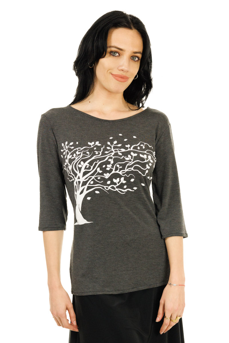 Grey Windy Willow 3/4 Sleeve Top