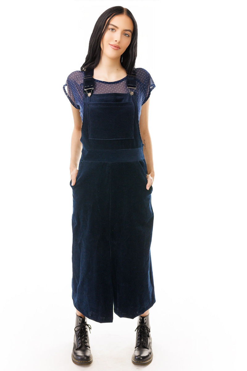 Navy Cord Overall Dress