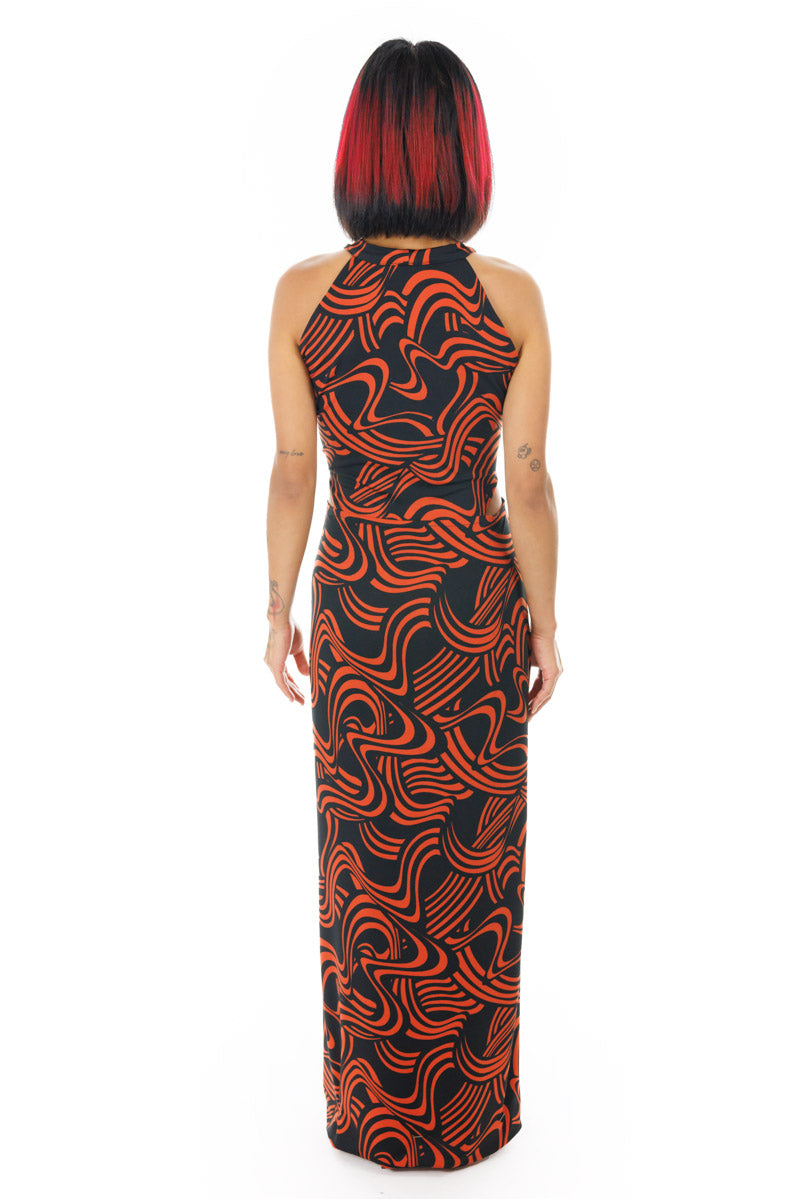 Racetrack Ribbon Cut-Out Halter Dress