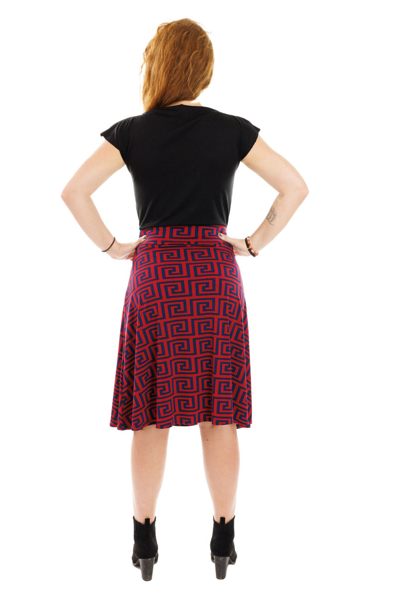 Red and Navy Geo-Swirl Cleo Skirt